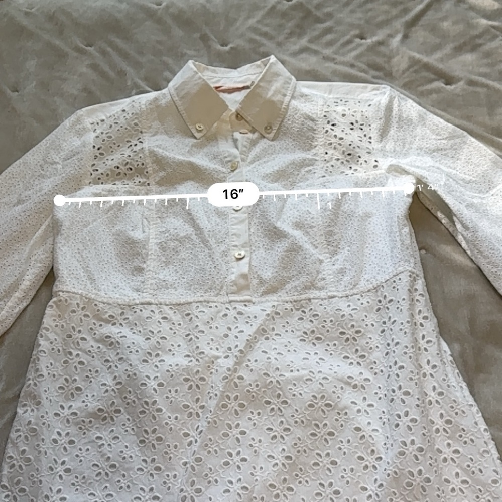 Tory Burch White Eyelet Shirt Dress Size 4 - Picture 8 of 10